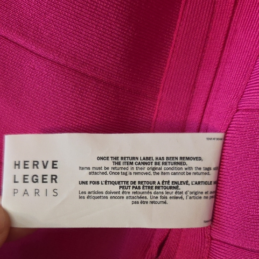 Herve Leger Vibrant Pink High Neck Halter Mini Dress - Picture 4 of 6
